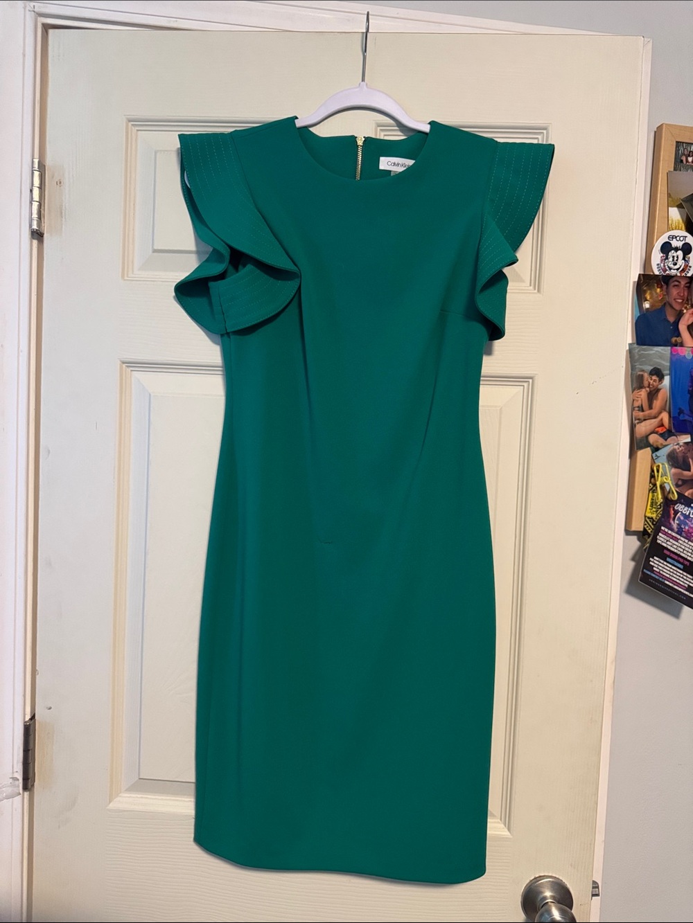 Calvin Klein Teal Ruffle Sleeve Midi Dress